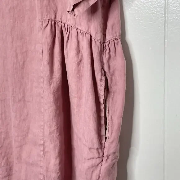 Linen Womens Blouse‎ Size L Short Sleeve Oversized Pink Boxy Top Boho Coastal - Picture 5 of 7